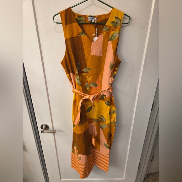 NWT - Le Ragazze Italy Linen Blend Burnt Orange Belted Sleeveless Midi Dress - L - Picture 7 of 12